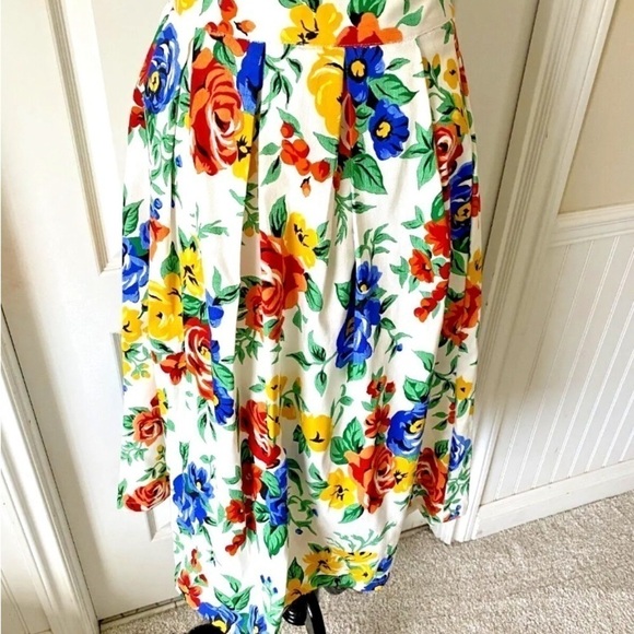 Women Vintage Sz Small Skirt Pleated Midi A Line Vtg 60s 70s White Floral Zip - Picture 2 of 5